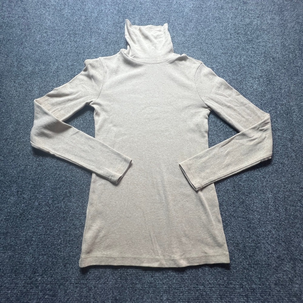 J.Crew Perfect Fit Turtleneck Top XS Heathered Beige Oatmeal Long Sleeve Cotton